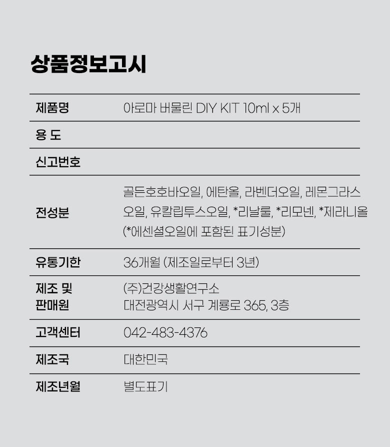 아로마 버물린 키트 상품정보고시